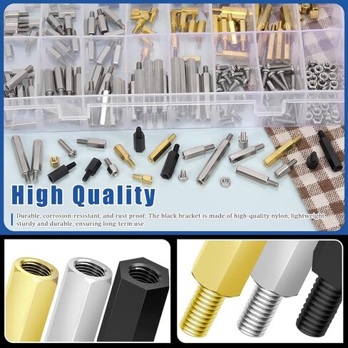 Glarks 256pcs M3 Carbon Steel & Nylon & Brass Standoff Set Hex Mount Spacer Motherboard Spacer Male-Female Spacer Standoff with Pan Head Screw Nylon Screw Nut and Hex Nut for PCB, Quadcopter Drone in Kuwait
