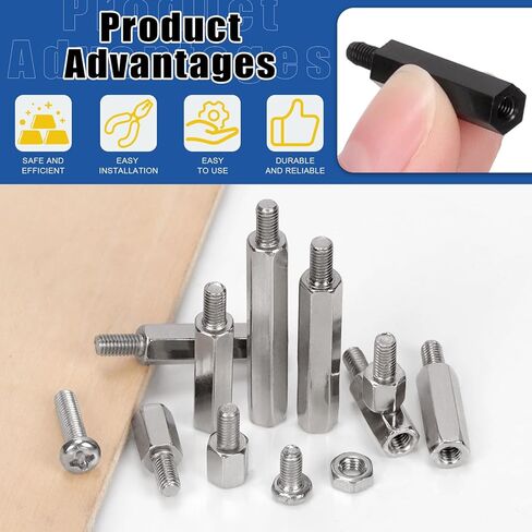 Glarks 256pcs M3 Carbon Steel & Nylon & Brass Standoff Set Hex Mount Spacer Motherboard Spacer Male-Female Spacer Standoff with Pan Head Screw Nylon Screw Nut and Hex Nut for PCB, Quadcopter Drone in Kuwait