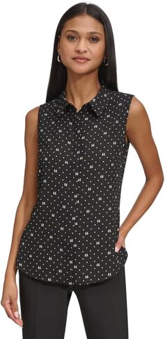 KARL LAGERFELD Women's Sleeveless Collared Button Front Blouse in Saudi Arabia