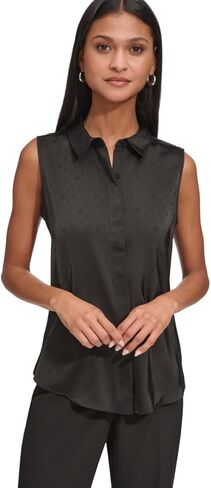 KARL LAGERFELD Women's Sleeveless Collared Button Front Blouse in Saudi Arabia