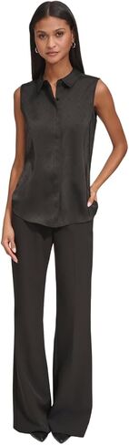 KARL LAGERFELD Women's Sleeveless Collared Button Front Blouse in Saudi Arabia