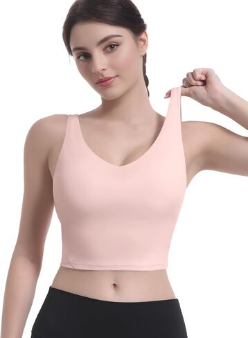 Sports Bras for Women Longline Wirefree Padded High Support, Workout Tank Athletic Crop Tops Built in Bra for Women Large Bust, Push up Crop Running Yoga Women's Sports Bra High Impact Black M in Saudi Arabia