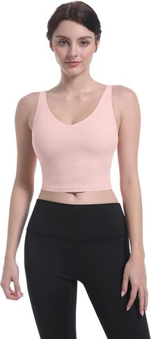 Sports Bras for Women Longline Wirefree Padded High Support, Workout Tank Athletic Crop Tops Built in Bra for Women Large Bust, Push up Crop Running Yoga Women's Sports Bra High Impact Black M in Saudi Arabia