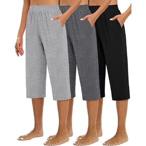 3 Pack Capri Pants for Women Loose Lounge Cropped Sweatpants Joggers Yoga Capri with Pockets