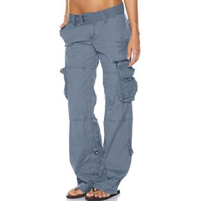 utcoco Women's Cotton Cargo Pants Casual Loose Multiple Pockets Low Waist Straight Leg Y2K Pants