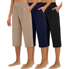 3 Pack Capri Pants for Women Loose Lounge Cropped Sweatpants Joggers Yoga Capri with Pockets