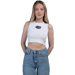 Hype & Vice Cut-Off Tank for Women (X-Small) - University of Florida Top for Women, Cropped Fit Tank Top, College Shirts for Game Days - White
