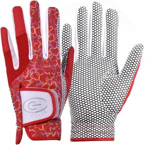 GH Women's Leather Golf Gloves One Pair - Heart Patterned Both Hands