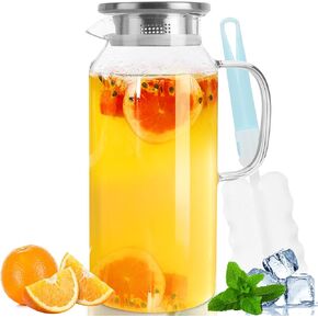Yirilan Glass Pitcher, 2 Liter(68oz) Water Pitcher with Lid and Spout, Large Pitchers for Drinks, Glass Water Carafe, Glass Jug, Beverage Pitcher