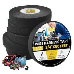 3/4 Inch×50 ft Wire Harness Tape, Automotive High Temp Fabric Tape, Self-Adhesive Noise Damping Cloth Tape for Electrical Automotive Engine Harness Wrap Protection (6 Rolls)