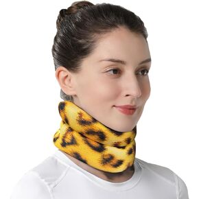 Neck Support Brace for Snoring Sleep Apnea, Soft Cervical Collar for Cervicorrect, Pain Relief, Posture Corrector, Sprainand(Leopard, 14-16.5 inch)