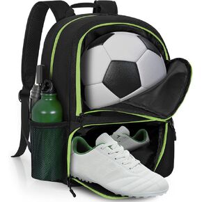 GMAK Soccer Backpack, Soccer Bag with Ball Compartment & Shoe Compartment for Football, Basketball, Volleyball, Water resistant Sport Equipment Bags, Lightweight Training Package for Youth, Black