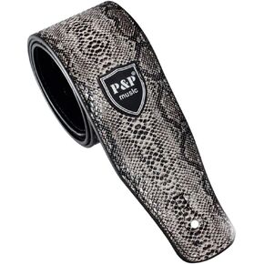 Art Attack White Leather Textured Snakeskin Snake Serpent Music Electric Acoustic Ukulele Bass Guitar Strap w/Pick Holder