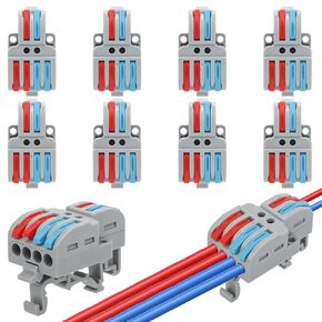 Linkstyle 10PCS DIN Rail Terminal Blocks, AWG24-12 Quick Wiring Connector Lever Wire Connectors Kit (2 in 4 Out)
