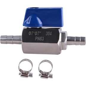 1PC 1/4 inch Hose ID Barb Ball Valve 304 Stainless Steel Mini Shut Off Valve with Clamps Kit for Water Gas Fuel Drip Irrigation and Aquariums
