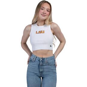 Hype & Vice Cut-Off Tank for Women (Small) - Louisiana State University Top for Women, Cropped Fit Tank, College Shirts for Game Days - White