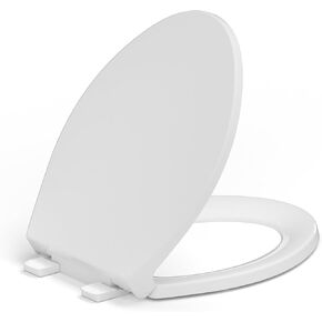 Soft Close Toilet Seat, Fit Elongated and Oval Toilets, Quick Release Hinges for Easy Clean, Two Mounting Options for Easy Installing, Heavy Duty, Never Loosen, White