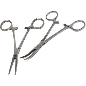 2 pcs New Premium Crile Medical Locking Hemostat Forceps Straight & Curved, 5.5" with Full Serrated Jaws Ideal for Nurses, Doctors, Firefighters, Medical Staff +More, Stainless Steel,