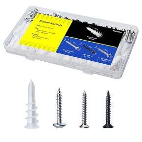 Drywall Anchors and Screws Kit, Self Drilling Dry Wall Anchor Set, 10x33mm Plastic Sheetrock Anchors, 80pcs Plastic Drywall Anchors and 80pcs Screws