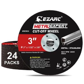 EZARC Cut Off Wheels 24 Pack, 3" x 1/32" x 3/8" Cutting Wheel, Metal & Stainless Steel Cutting Disc for Die Grinder, (Upgraded Thin Design)