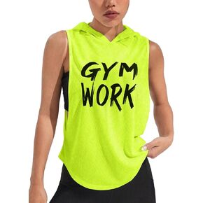 SweatyRocks Workout Tops for Women Letter Sleeveless Loose Sports Yoga Hooded Tank Tops