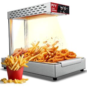 PYY French Fry Warmer - 450W Food Heat Lamp for Chips Commercial Heat Light Free, Food Warmer Countertop, Standing Warming Dump Station Churros Fried Food, Silver