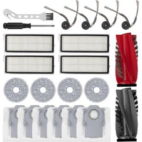 22PCS Replacement Part Kits for Roborock Qrevo Curve Edge P20 Pro Vacuum Cleaner-1 Dual Main Roller Brush 4 Side Brush 4 HEPA Filter 4 Mop Pad 6 Dust Bag 1 Cleaning Brush 1 Screwdriver