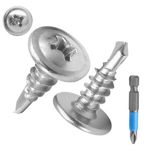 150 PCS Truss Head Screws #8×1/2" Wafer Head Screws, 410 Stainless Steel Panhead Self Tapping Screws with Screwdriver for Metal, Wood