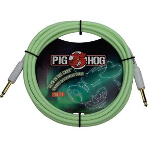 Pig Hog PCH10GLO Glow in The Dark Instrument Cable 10-Feet Unique Woven Outer Covering Gold Plated 1/4" Connectors