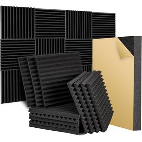 36 Pack Acoustic Foam Panels 12" X 12" X 2" Studio Foam Wedges with Self-Adhesive SoundProof Wall Foam Panels of High Density Fast Expand for Home Studio-Black