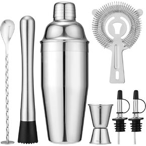 مجموعة شاكر الكوكتيل المكونة من 7 قطع ، 24 أوقية شاكر مصفاة Muddler Jigger Mixing Spoon Popers ، Kit Kit ، Accessories Bar ، مجموعة من الفولاذ المقاوم للصدأ