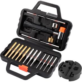 Pridefend Punch Set,Brass Punch Set and Roll Pin Punch Set Made of Solid Material Including Steel Pin Punch Set and Bench Block, Hammer with Detachable Heads,Punch Set with Storage Case Update