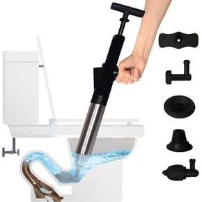 Air Plunger Drain Clog Remover By Sleek Home- High-Pressure Air Toilet Plunger & Drain Unclogger- Drain Cleaner & Hair Clog Remover Air Blaster (Stainless Steel)