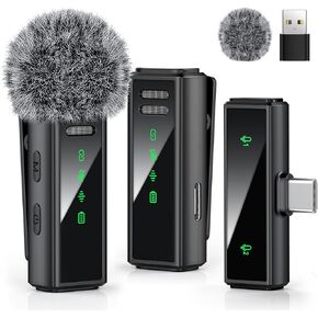 USB C Wireless Lavalier Microphone for Android, Mini Microphone for Video Recording, Vlog, YouTube, TikTok