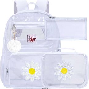 UFNDC 3PCS Clear Backpack Heavy Duty, See Through Sequins School Bag for Girls, Black Transparent Bookbag for Women