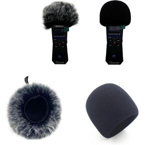 Pop Filter Dead Cat Fit For Zoom H1essential Handy Portalble Recorder Furry Windscreen&Foam Microphone Windshield Sponge Cover (Black and White With Foam)
