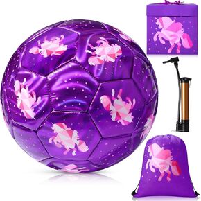4 Pcs Size 3 Unicorn Soccer Ball Purple Pink Soccer Ball Gifts Set with Pump Drawstring Bag Colorful Box for Gift Backyard Lawn Sand Sport Outdoor Indoor