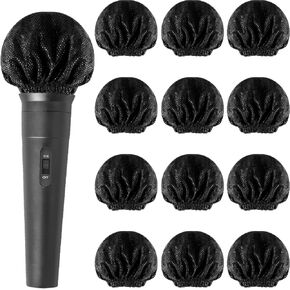 60 Pcs Disposable Microphone Covers Non-Woven Handheld Microphone Windscreen Protective Cap with Elastic Band for KTV, Karaoke, Recording Studio, Stage Performance, News Interview