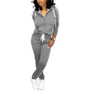 Mrskoala Two Piece Outfits for Women Tracksuit Sweat Suits Workout Jogging Sets Loungewear with Pocket Grey XL