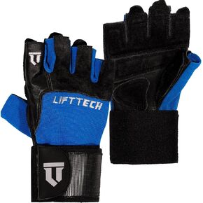Lift Tech Men's Elite Weight Lifting Gloves with Wrist Support - Weight Lifting Gloves for Men Into Weights, Strength Training, Powerlifting - Washable Wrist Support Gloves - Blue & Black - XXL