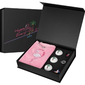 Craftsman Golf Gift Box Flamingo Towel Flamingo and Shark Golf Ball Markers with Hat Clips and Golf Balls Christmas Golf Gift