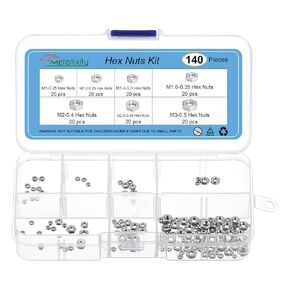 METALLIXITY Hex Nuts Assortment Kit (M1-0.25, M1.2-0.25, M1.4-0.3, M1.6-0.35, M2-0.4, M2.5-0.45, M3-0.5) 140Pcs, 304 Stainless Steel Hexagon Nut Hardware