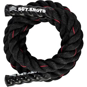 SGT KNOTS Twisted Battle Jump Rope - Weighted Strength Training Jump Rope for Fitness, Crossfit, Battling (2" x 10ft, Black with Red Tracer)