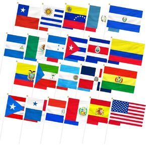 22 Spanish Speaking Countries Small Mini Flags, 22 Pack Hand Held Latin American Latino Flags on Stick, International Country Flags,Hispanic Month Decorations, Commemoration, Festival Events, Parades