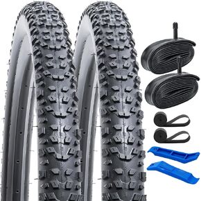 YUNSCM 2-PCS 27.5" Bike Tires 27.5x2.30/58-584 and 27.5" Heavy Duty Bike Tubes Schrader Valve Compatible with Mountain/Off Road Bike 27.5x2.25 27.5X2.30 27.5x2.35 Bicycle Tires and Tubes (Y-834)