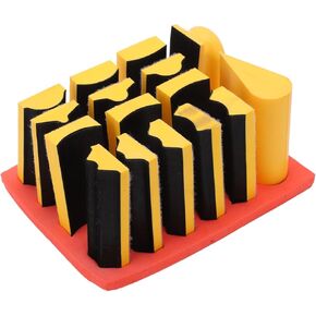 ViaGasaFamido 16Pcs Hand Sanding Block Set Assorted Shapes Polishing Blocks Curved Polishing Block with Self Adhesive Flocking Sandpaper Adhesive Disk for Woodworking Yellow Black