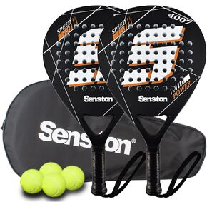 Senston Paddle Tennis Racket Carbon-Fiber Surface with EVA Memory Flex-Foam Core - Padel Racket with Carry Bag and Balls for Pop Tennis Beach Tennis.