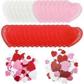 100 PCS Valentine Heart Doilies و 138 PCS Foam Heart Stickers لزينة الزفاف