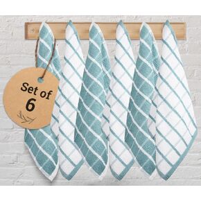 Urban Villa Kitchen Towels 100% Cotton Pack of 6, Highly Absorbent Quick Drying Super Soft Premium Dish Towels for Kitchen with Hanging Loop Hand & Tea Towels - 20x30 Inch, (Blue & White, Striped)