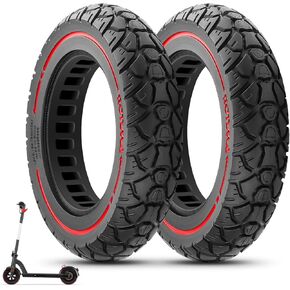 10X2.125 Off Road Tire for Electric Scooter, 10 Inch Solid Rubber Tires Compatible with Ninebot F20/F30/F40/F65, Tubeless Solid Tires for Electric Scooter, Electric Scooter Tires Red 2PCS